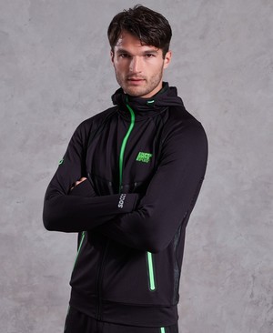 Superdry Training Cipzár Férfi Kapucnis Pulóver Fekete/Zöld | NAILT2309